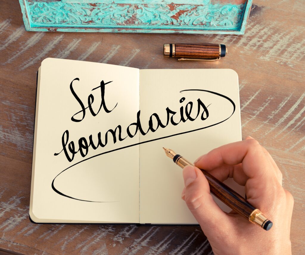 Caligraphy writing saying set boundaries with a fountain pen 